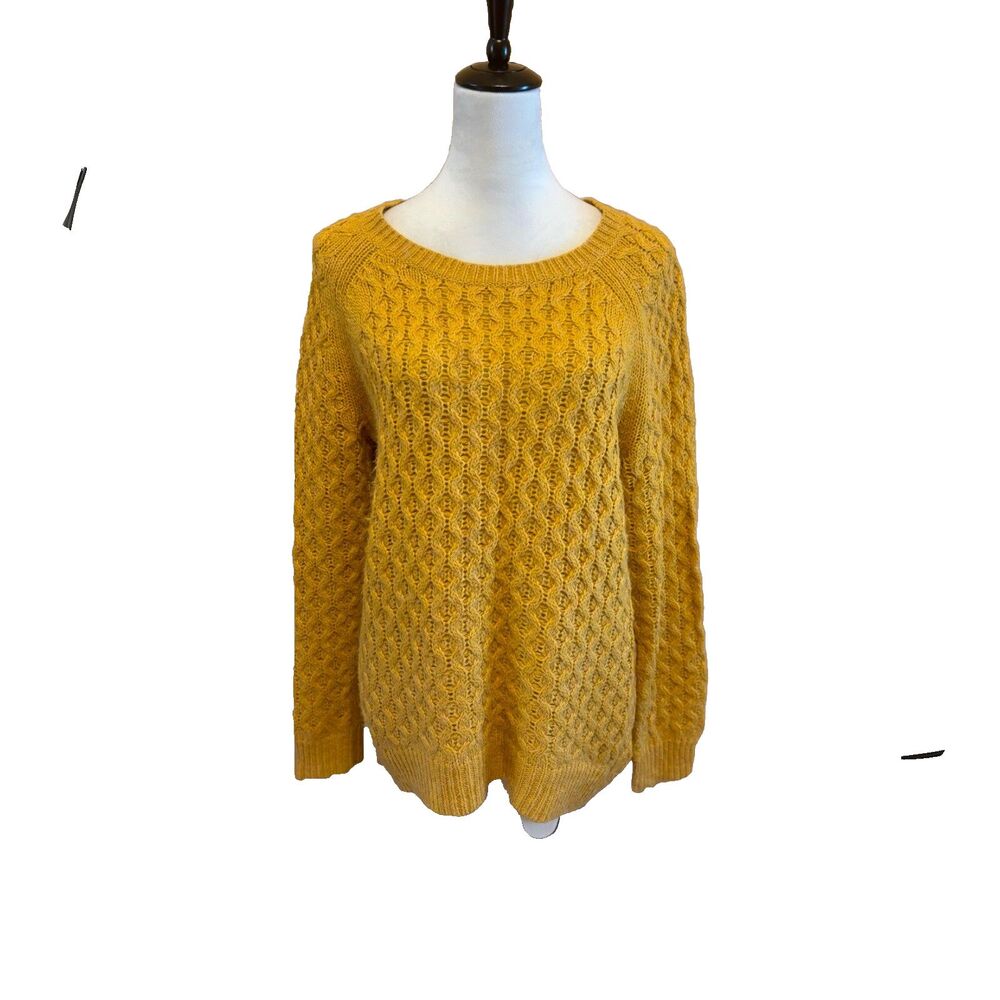 HM Sweater Womens S Gold Crochet Knit Pullover Round Neck Long Sleeve Holiday